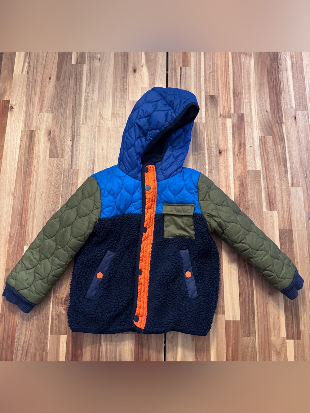 Mini Boden Colorblock Quilted & Sherpa Jacket Coat Winter Small 5-6